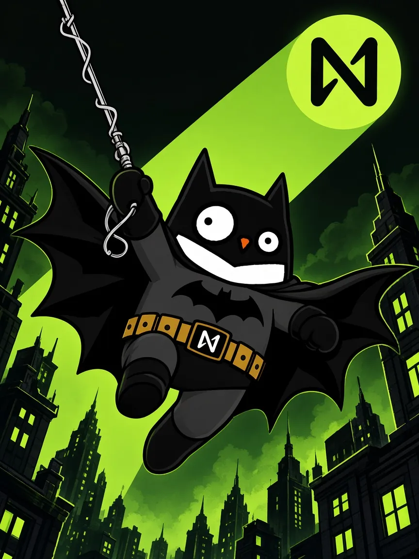BatHoot swinging across the skyline on a grappling line